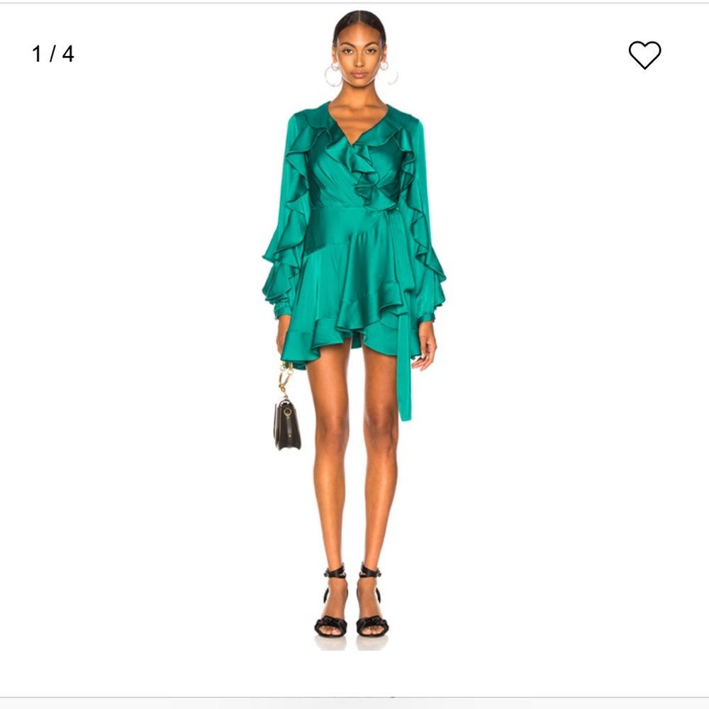 PatBo ruffle green mini wrap dress